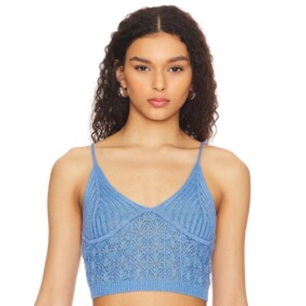 L*Space Sky Blue Crochet knit crop top Size XS adjustable straps NWT
